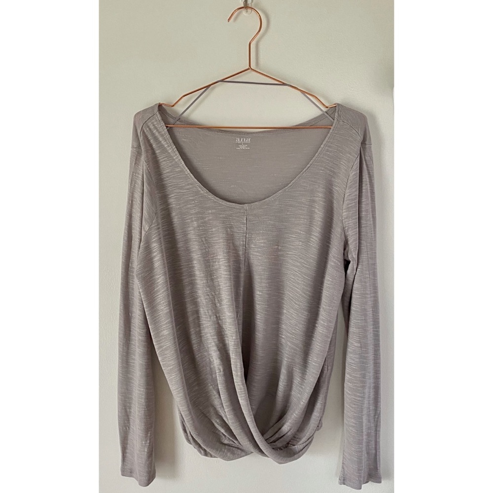 A.N.A. | Gray Long Sleeve Knotted Top | Large